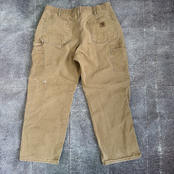 Men's Carhartt Brown Canvas Washed Duck Loose Straight Leg Work Pants Sz 36 X 30 - Picture 4 of 5